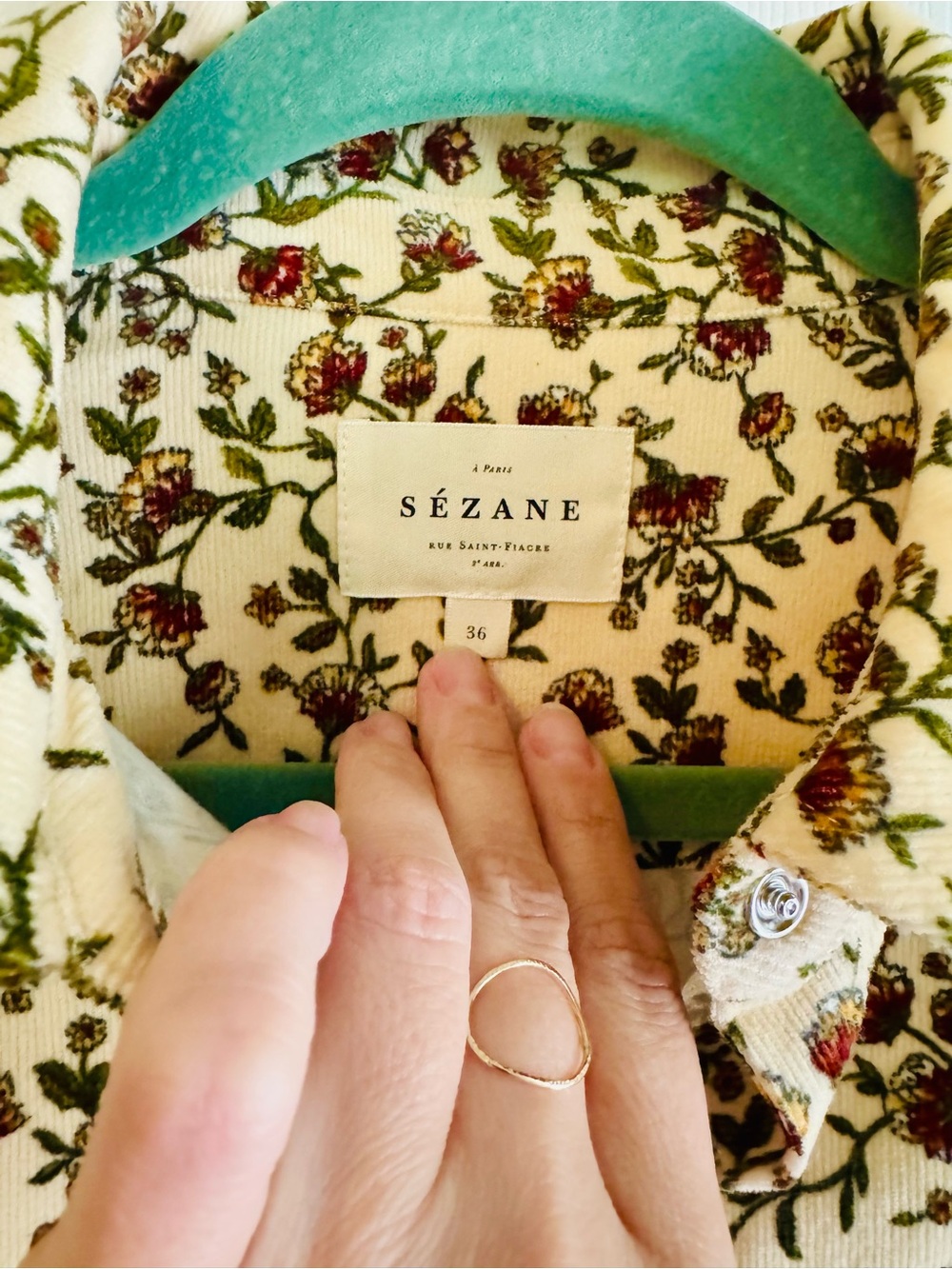Sezane Corduroy Floral Shirt EUC Size 36/4/S - Picture 3 of 9